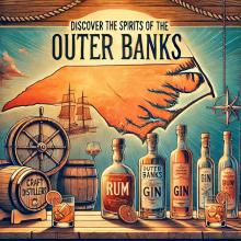 Discover the Spirits of the Outer Banks an_outer_banks_distillery_scene_featuring_a_rustic_tasting_bar_with_bottles_of_handcrafted_spirits
