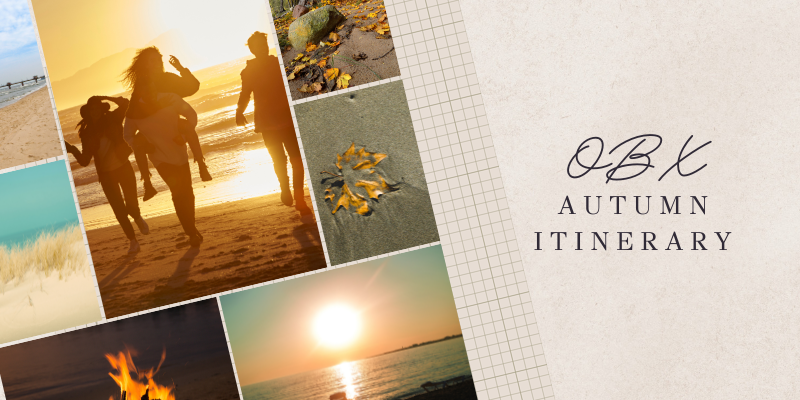 Photo collage with images of Outer Banks fall sunsets.