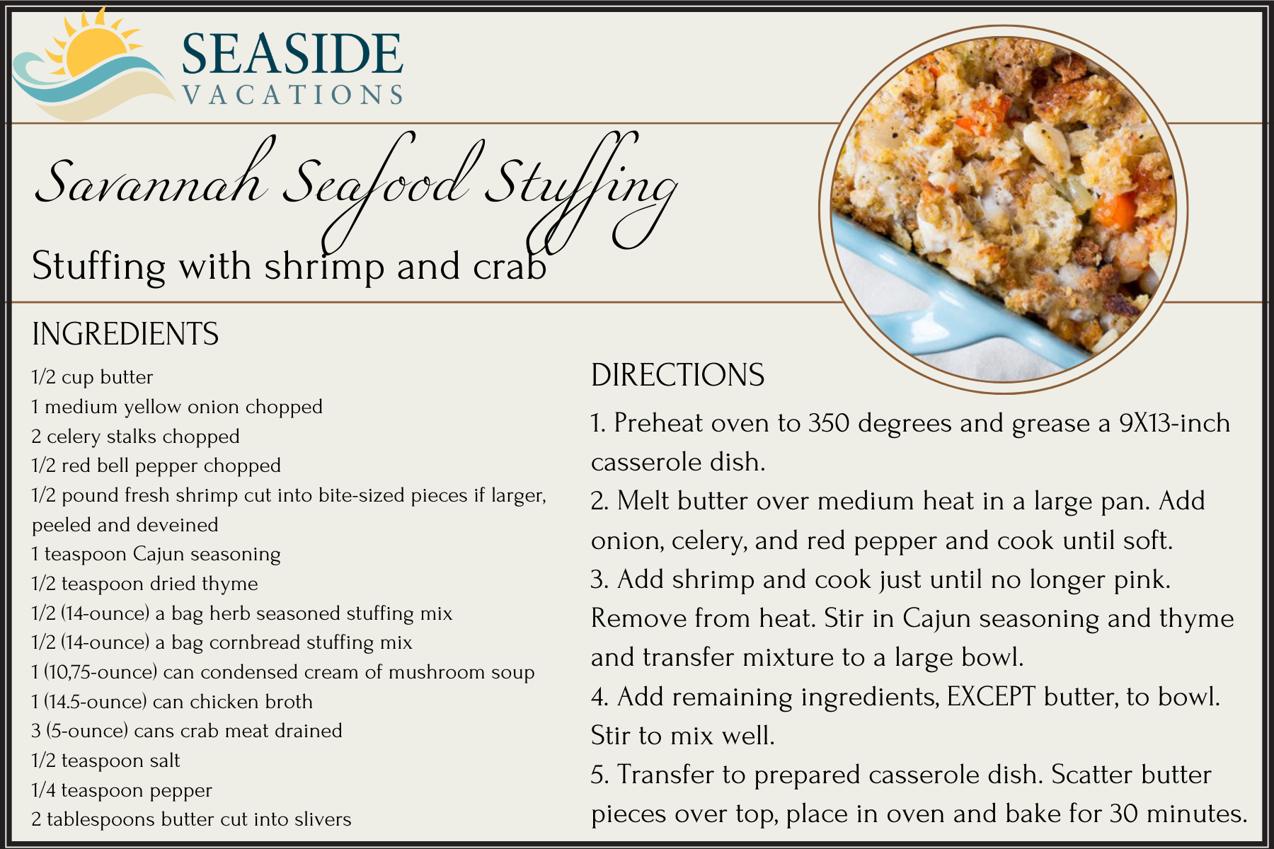 Savannah Seafood Stuffing Recipe Card Savannah Seafood Stuffing Recipe Card