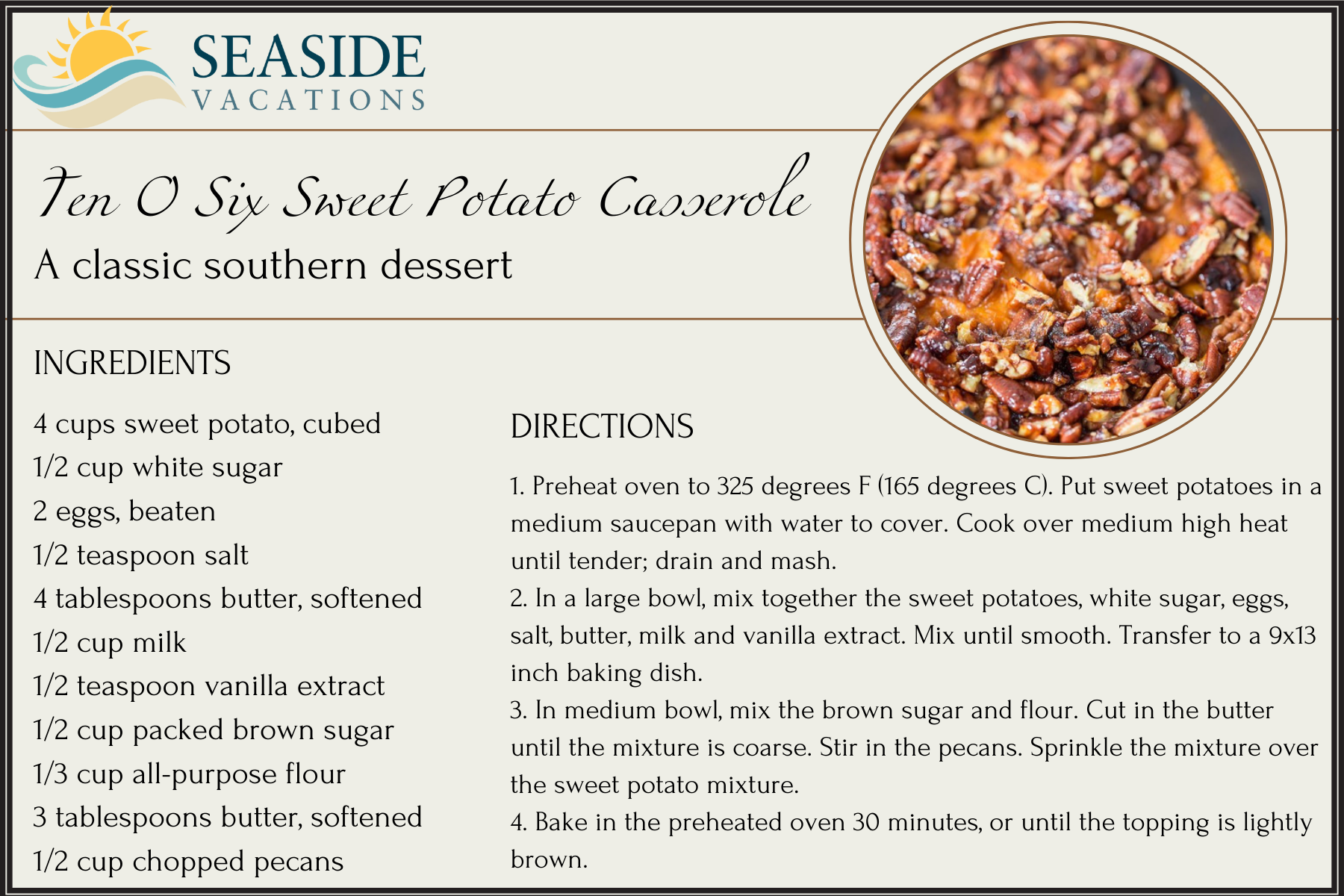 Ten O Six Sweet Potato Casserole Recipe Card Ten O Six Sweet Potato Casserole Recipe Card